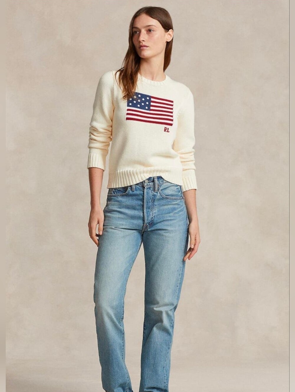 🇺🇸 Polo Ralph Lauren Cream Knit Sweater with American Flag Small RTR - Picture 5 of 12